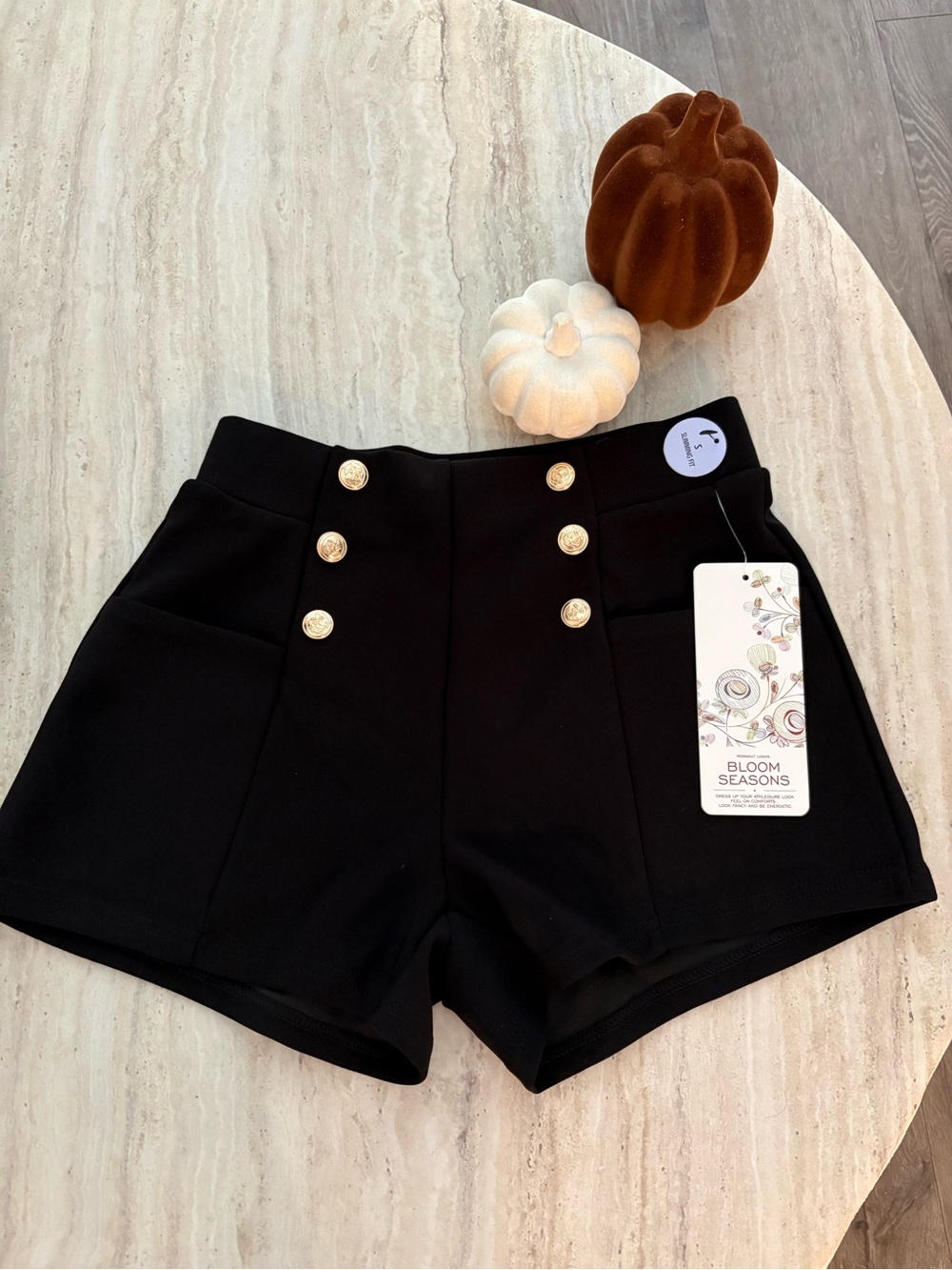 Bloom Seasons Black High-Waist Button Detail Women's Shorts